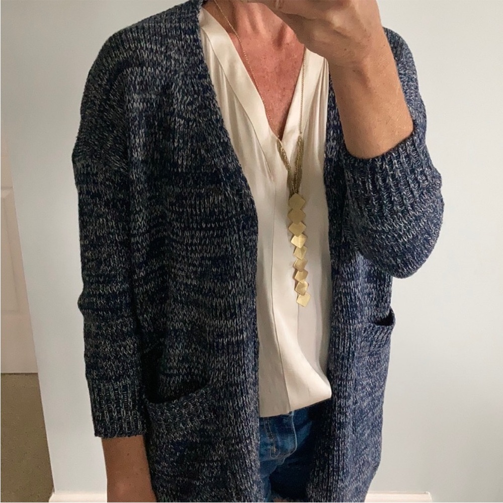 Navy Long Open Front Cardigan Sweater - Picture 4 of 9